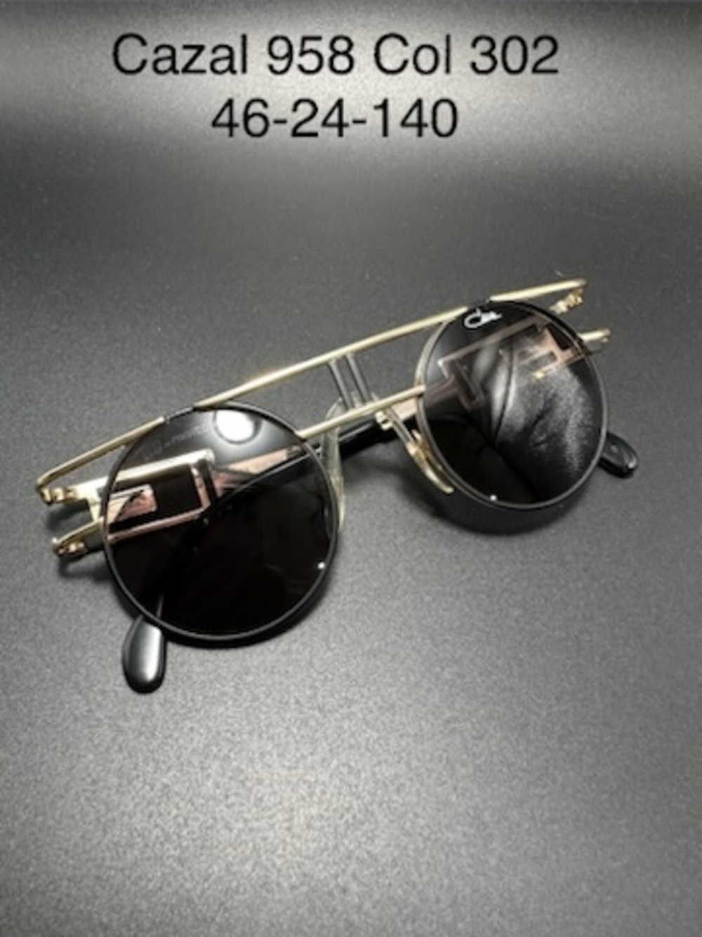 Cazal 958-302 Round Metal Sunglasses Black and Gold Old New Rare